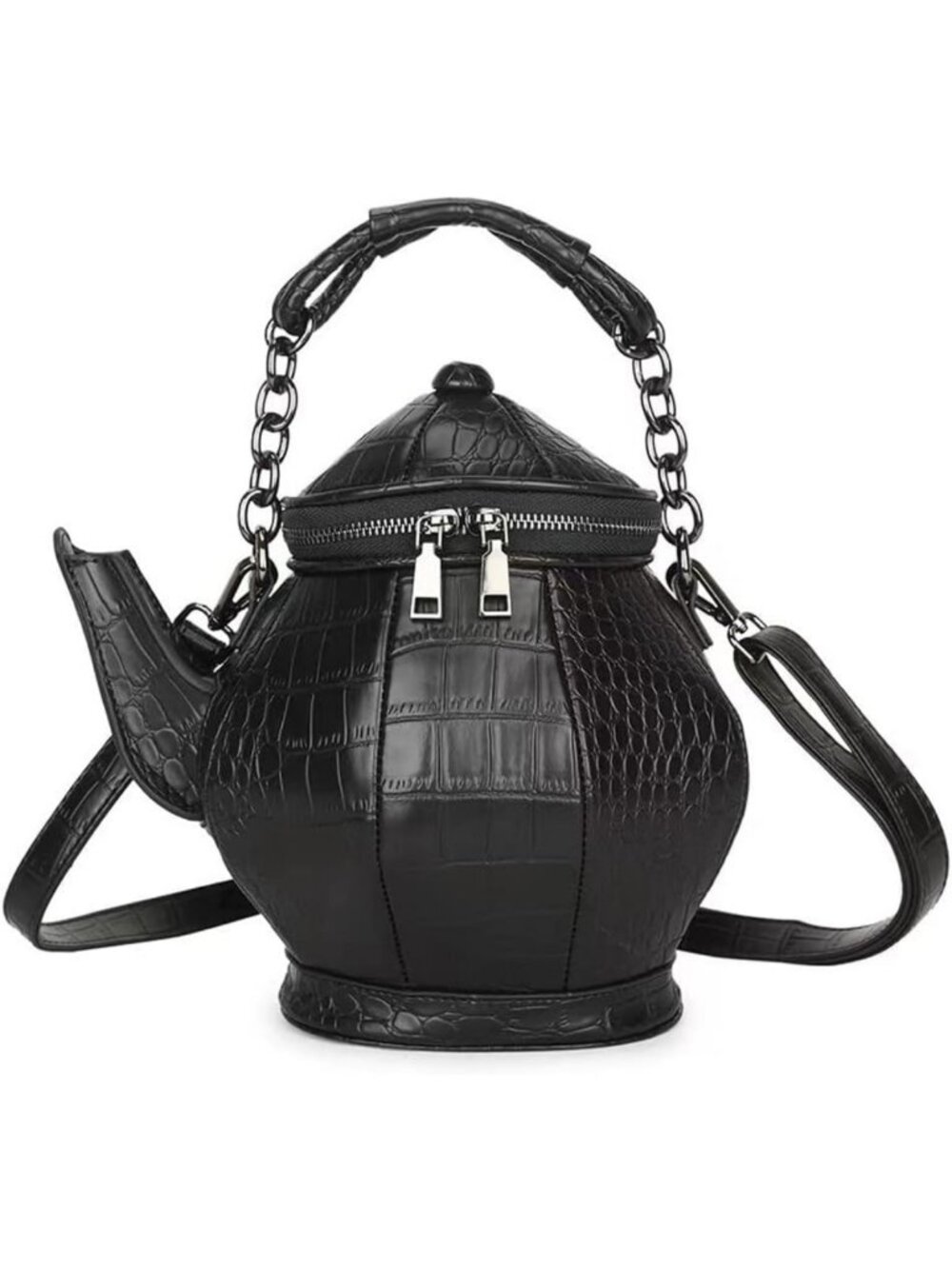 Stylish Vegan Leather Teapot Shape Crossbody Handbag with Chain Handle for Women